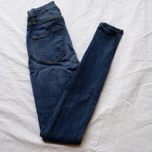 Fashion Nova Medium Dark Wash High Rise Destroyed Knee Stretch Jeans 3